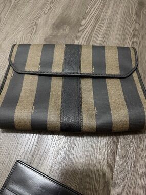 Fendi Striped Fold-Over Messenger in Black and Brown Vintage original